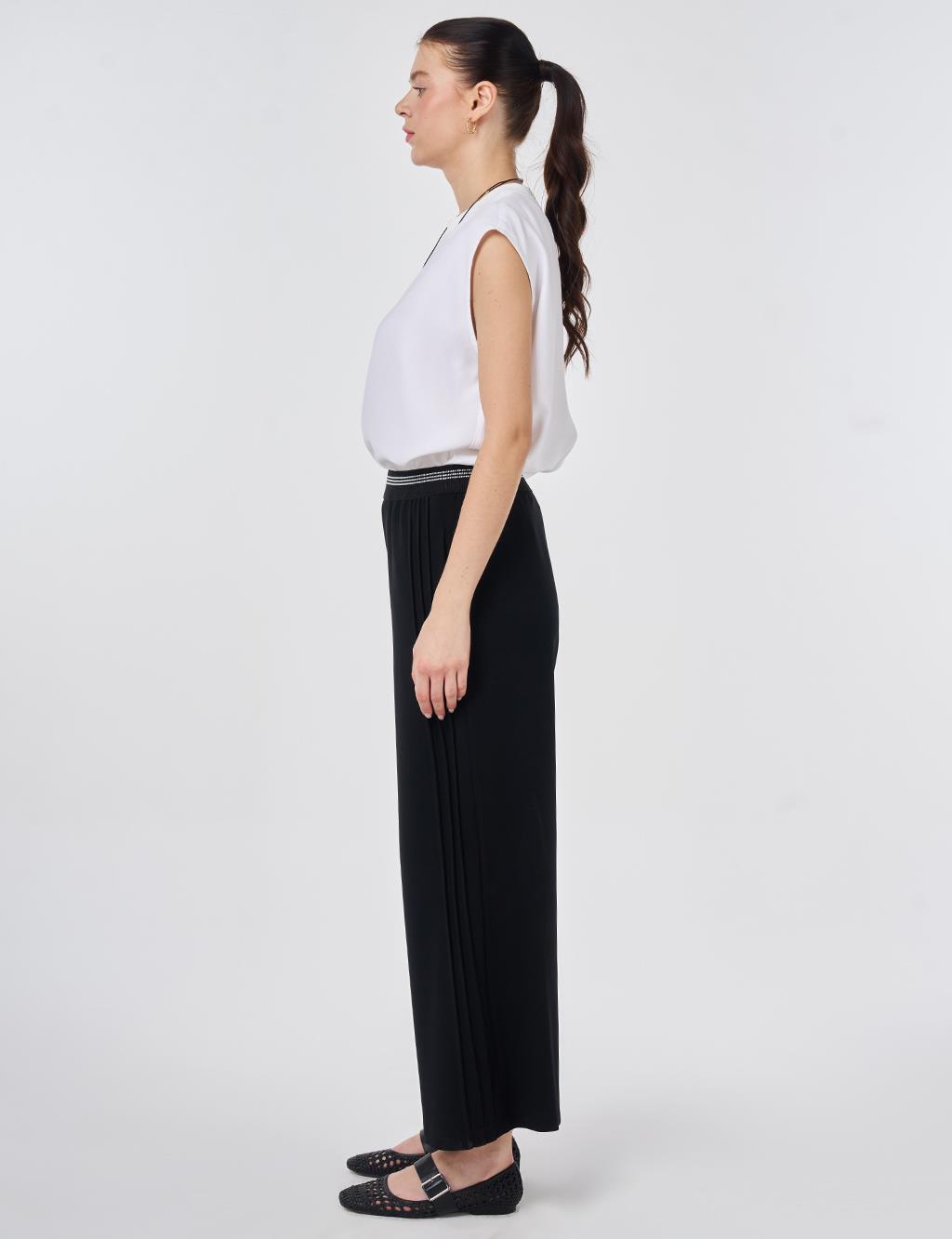 Elastic Waist Relaxed Fit Pants Black