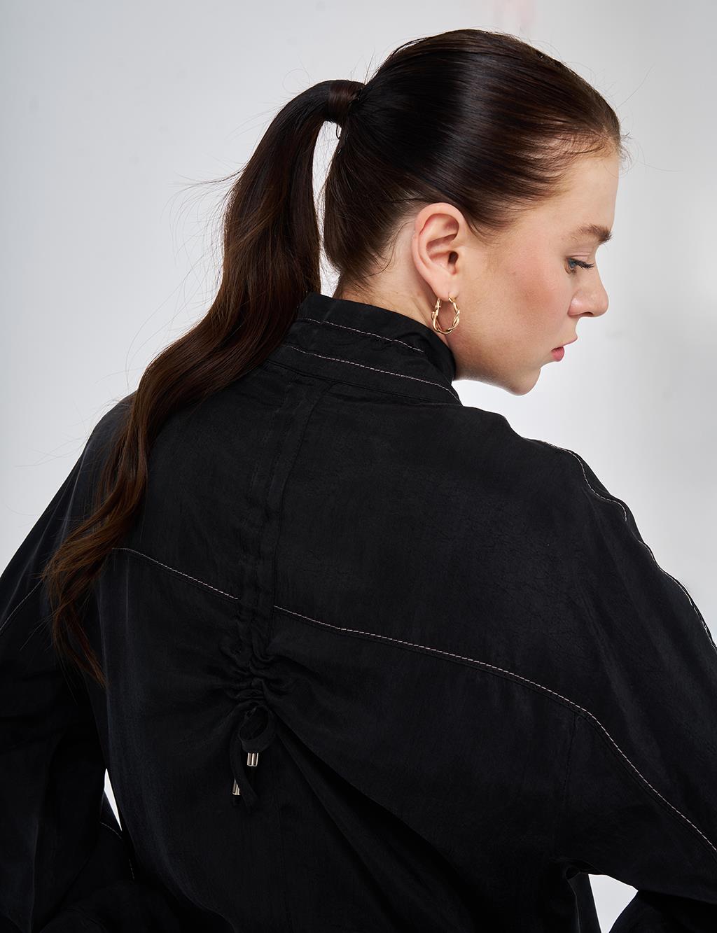 100% Lyocell High Collar Throw-On Black