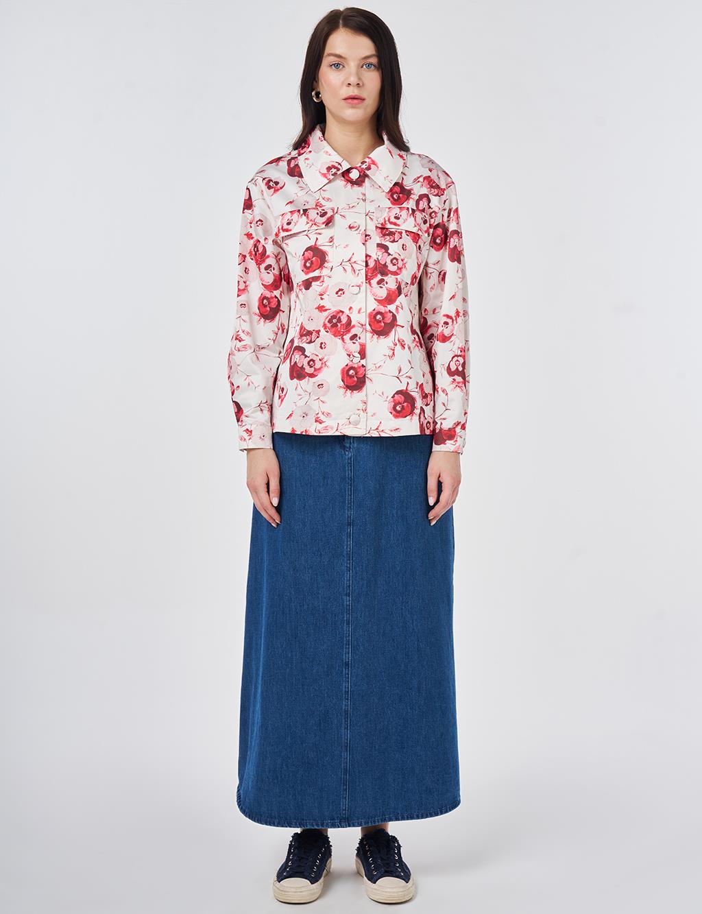 Floral Pattern Cotton Jacket Cream