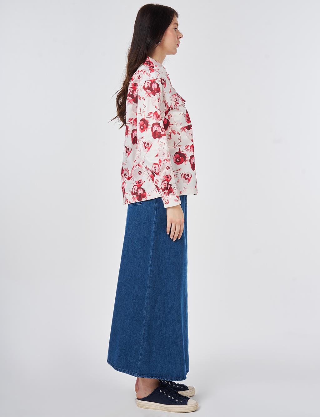 Floral Pattern Cotton Jacket Cream