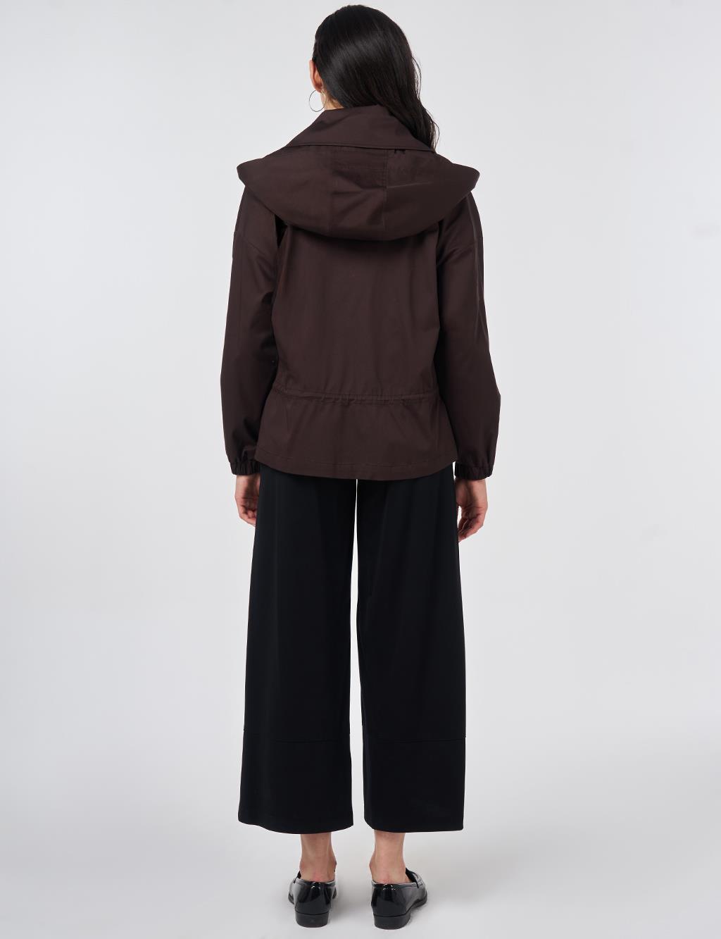 Detachable Hooded Short Jacket Dark Brown