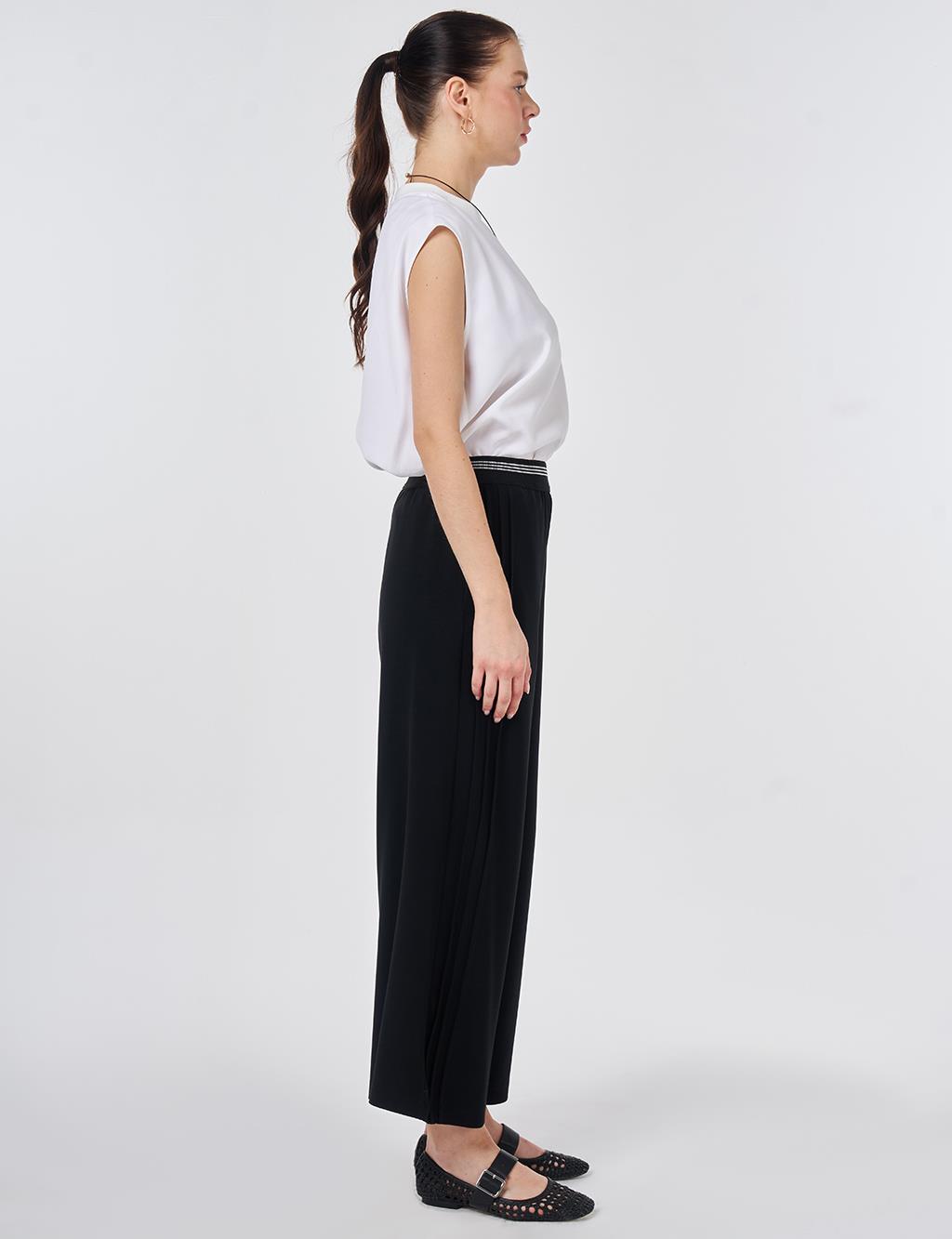 Elastic Waist Relaxed Fit Pants Black