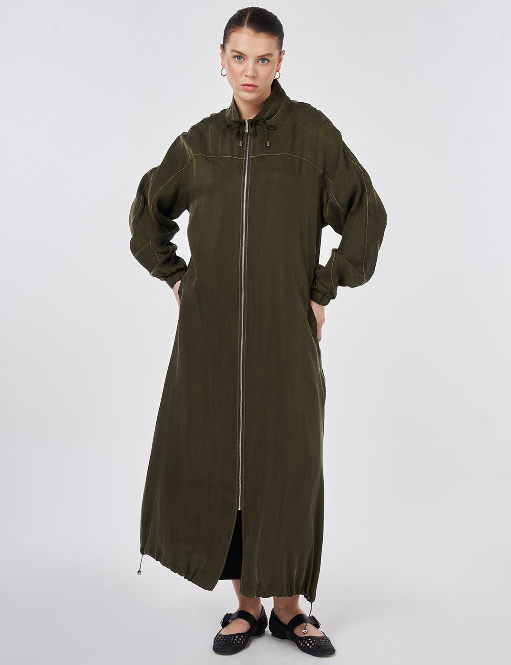 100% Lyocell High Collar Throw-On Dark Khaki