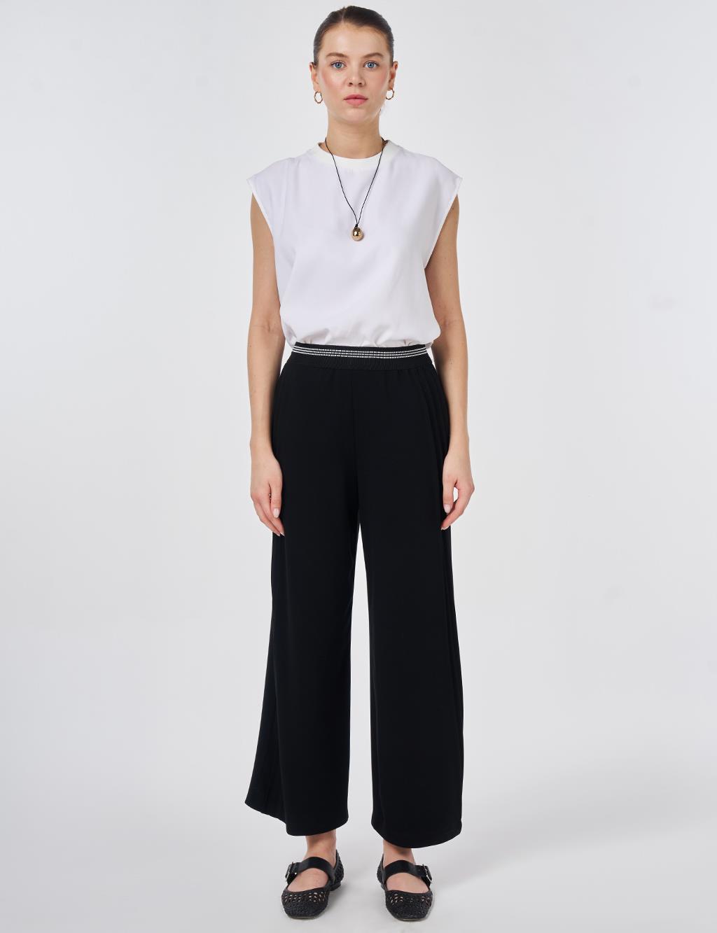 Elastic Waist Relaxed Fit Pants Black
