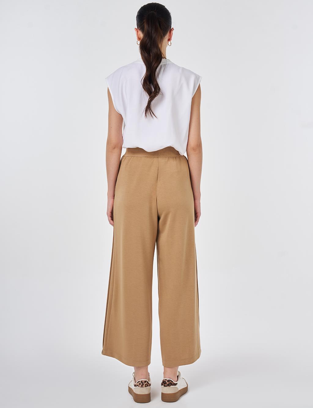Elastic Waist Relaxed Fit Pants Beige