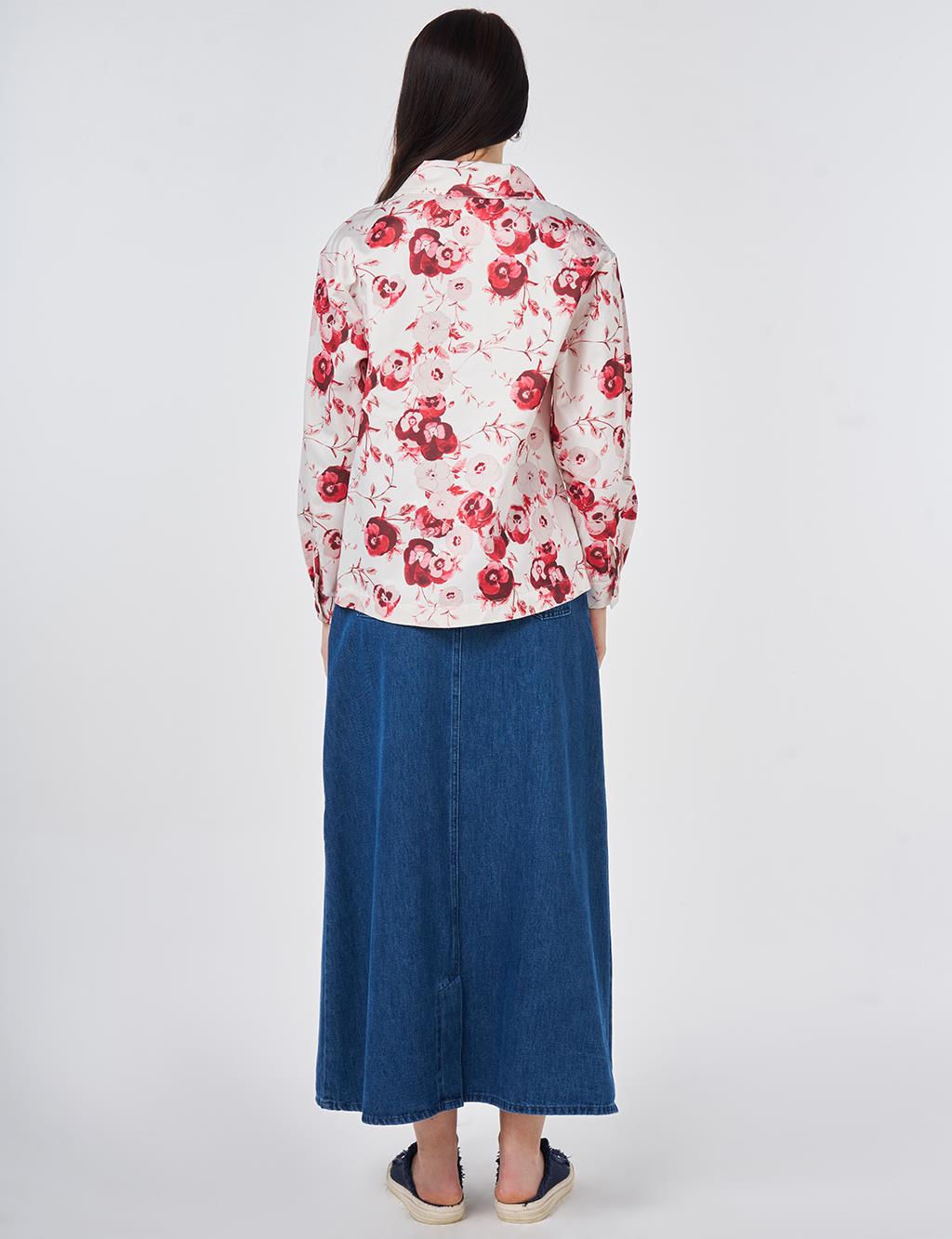 Floral Pattern Cotton Jacket Cream