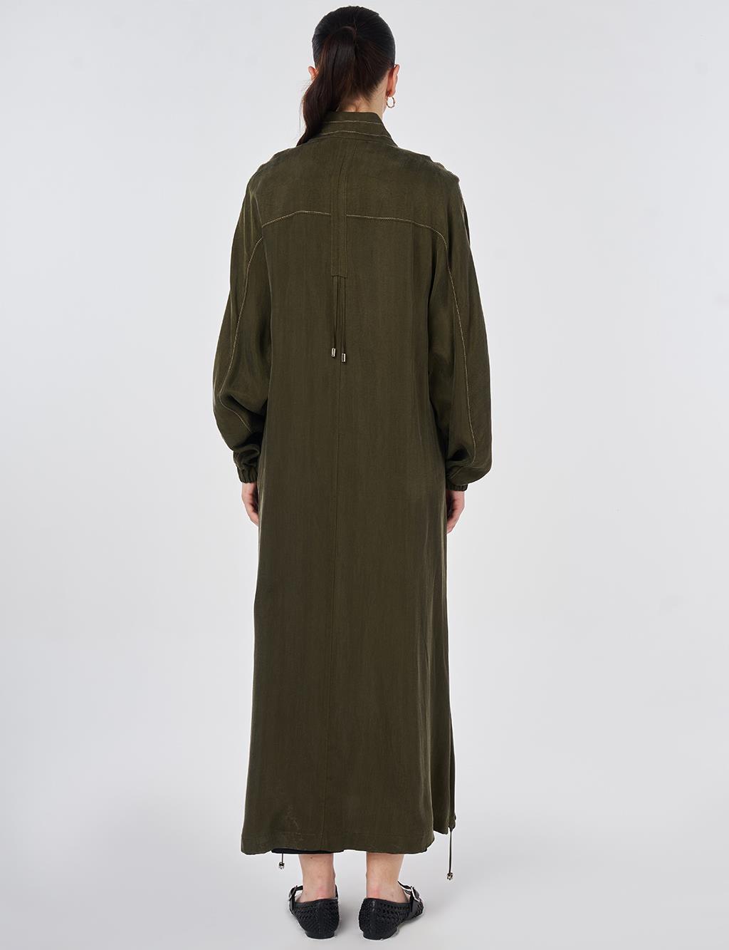 100% Lyocell High Collar Throw-On Dark Khaki