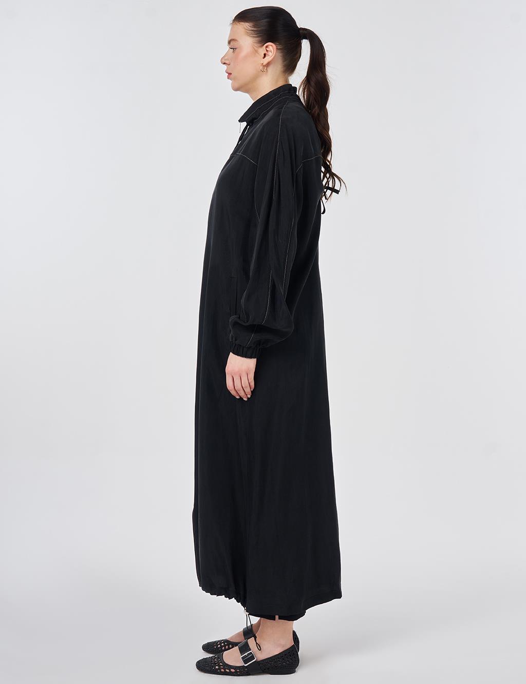 100% Lyocell High Collar Throw-On Black