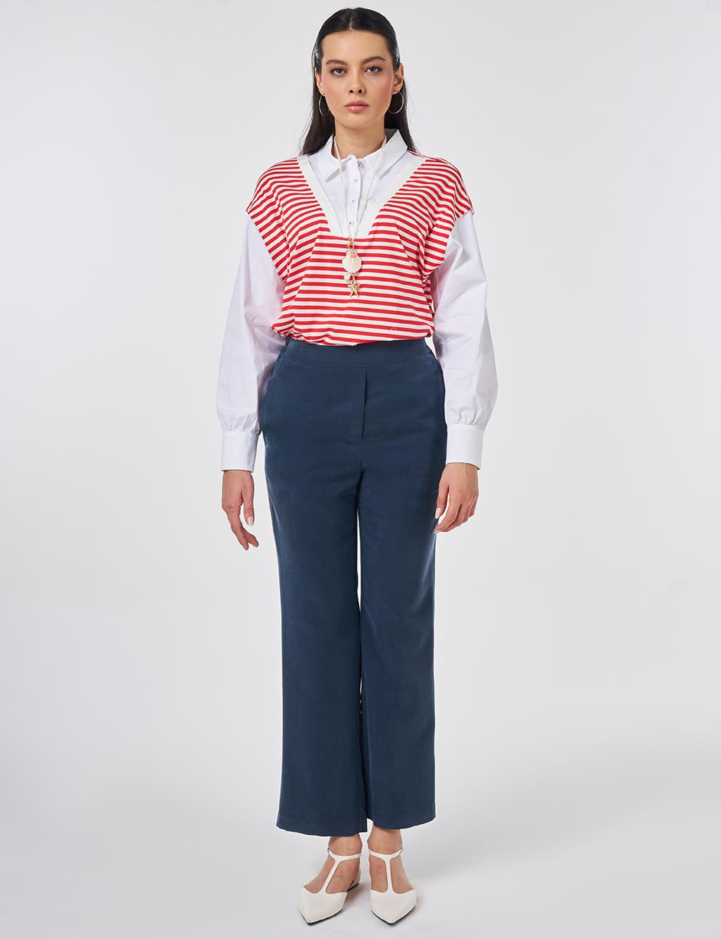 Elastic Waist Modal Trousers Dark Navy