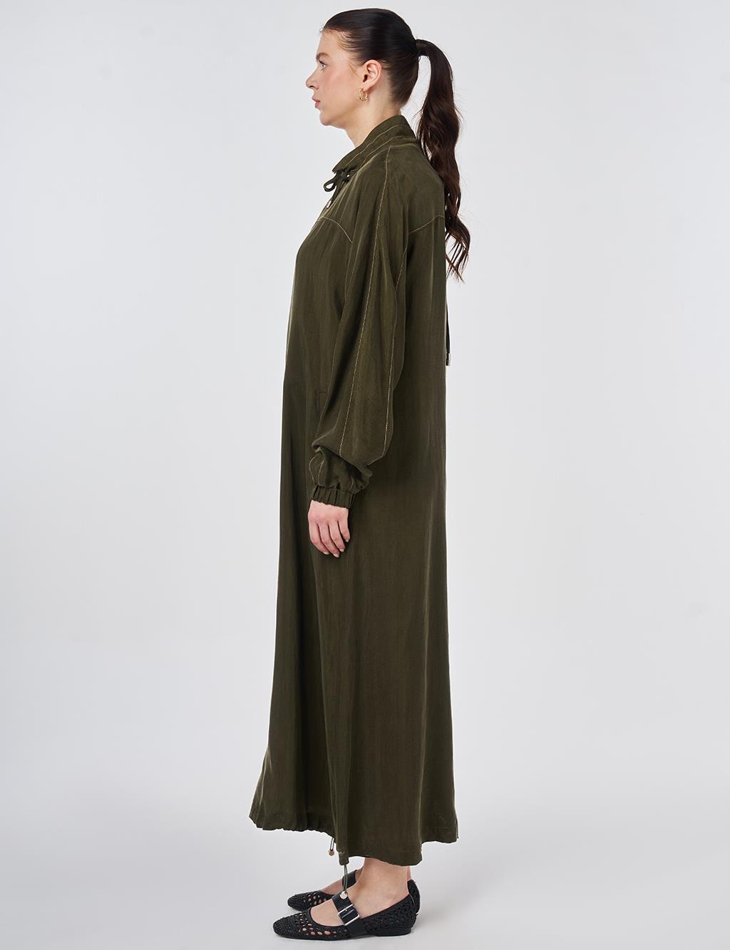 100% Lyocell High Collar Throw-On Dark Khaki