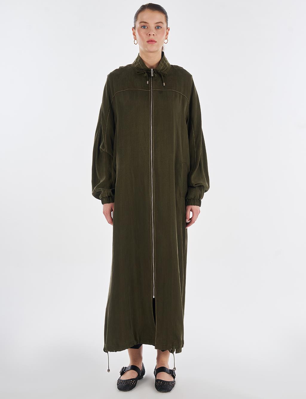 100% Lyocell High Collar Throw-On Dark Khaki
