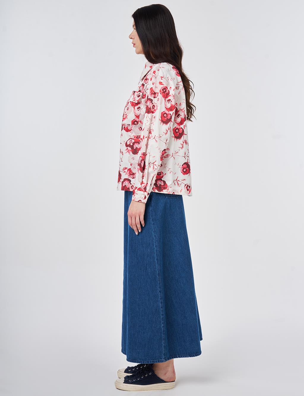 Floral Pattern Cotton Jacket Cream