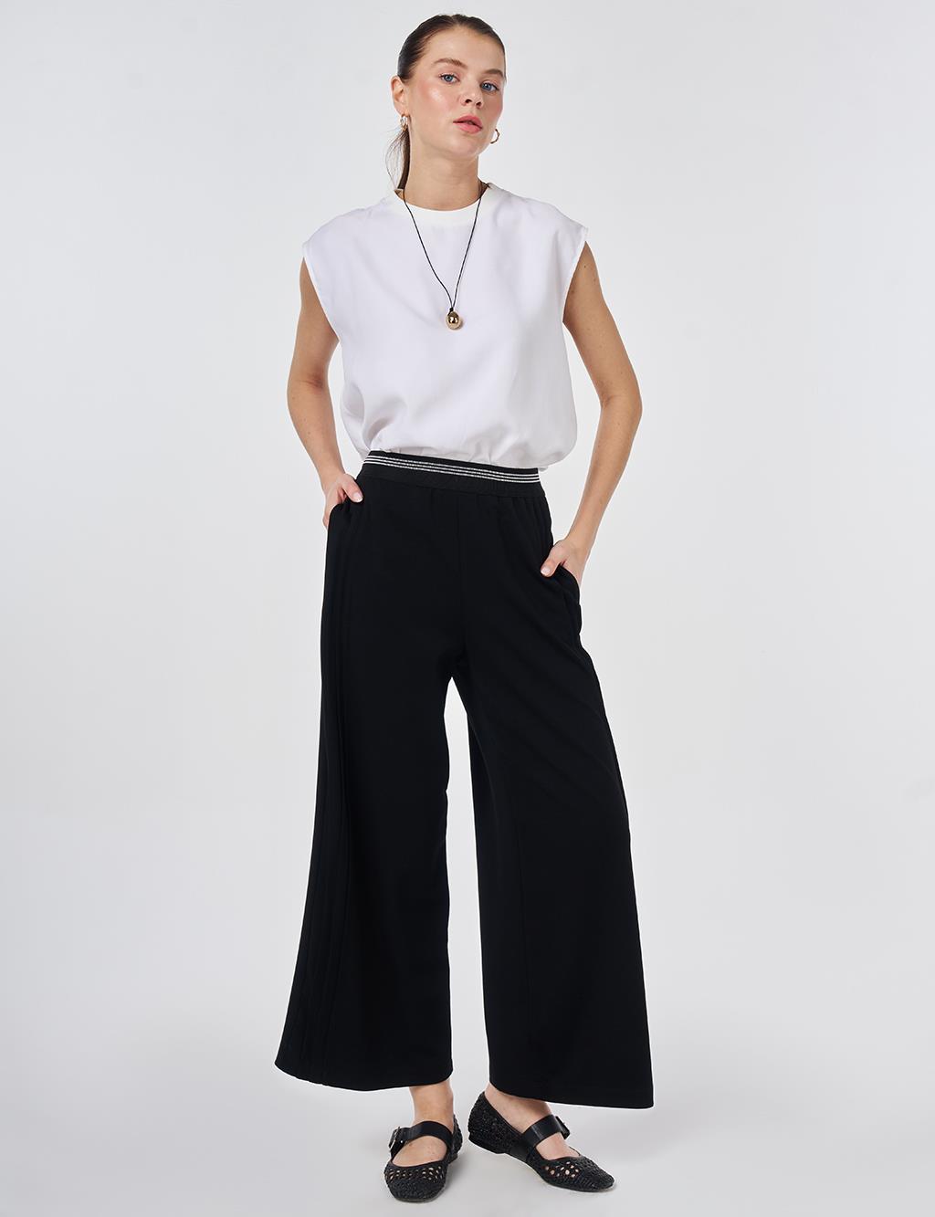 Elastic Waist Relaxed Fit Pants Black
