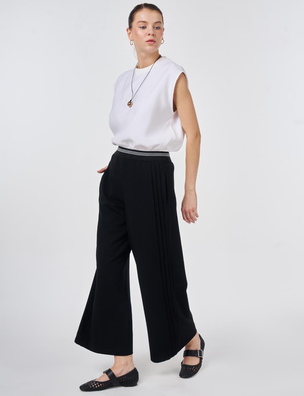 Elastic Waist Relaxed Fit Pants Black