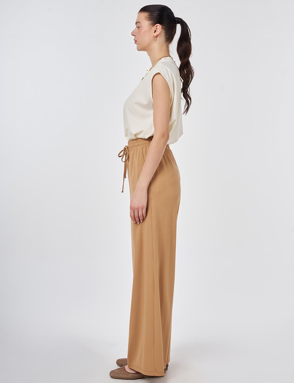 Relaxed Fit Rayon Trousers Beige