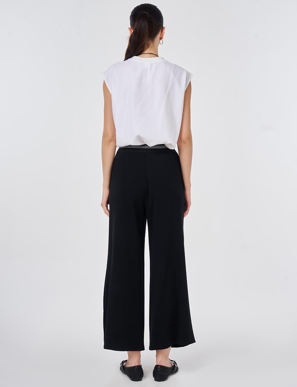Elastic Waist Relaxed Fit Pants Black