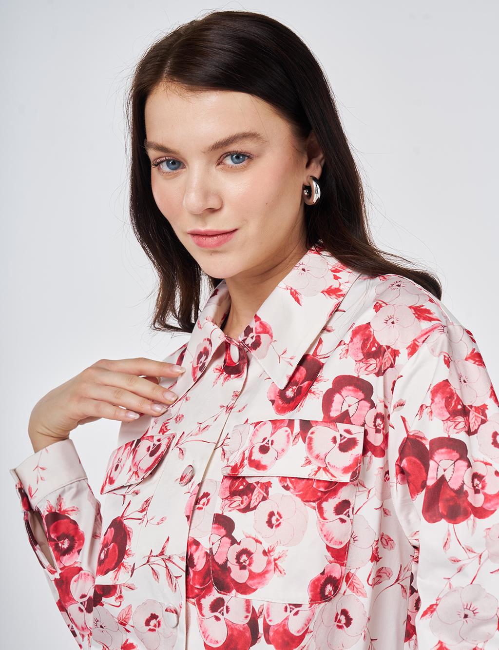 Floral Pattern Cotton Jacket Cream