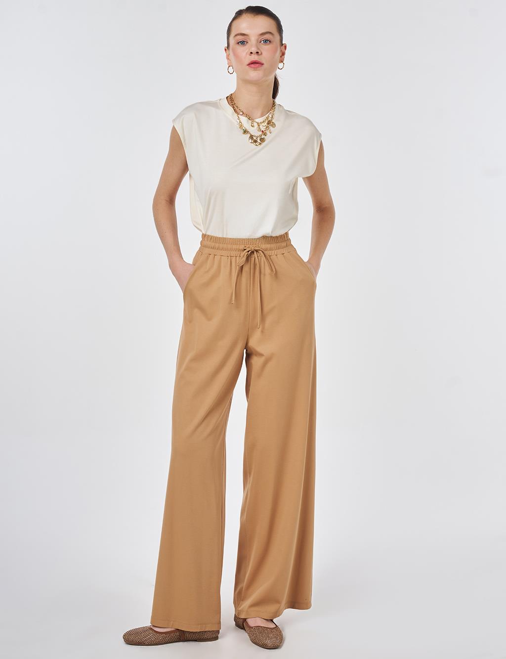 Relaxed Fit Rayon Trousers Beige