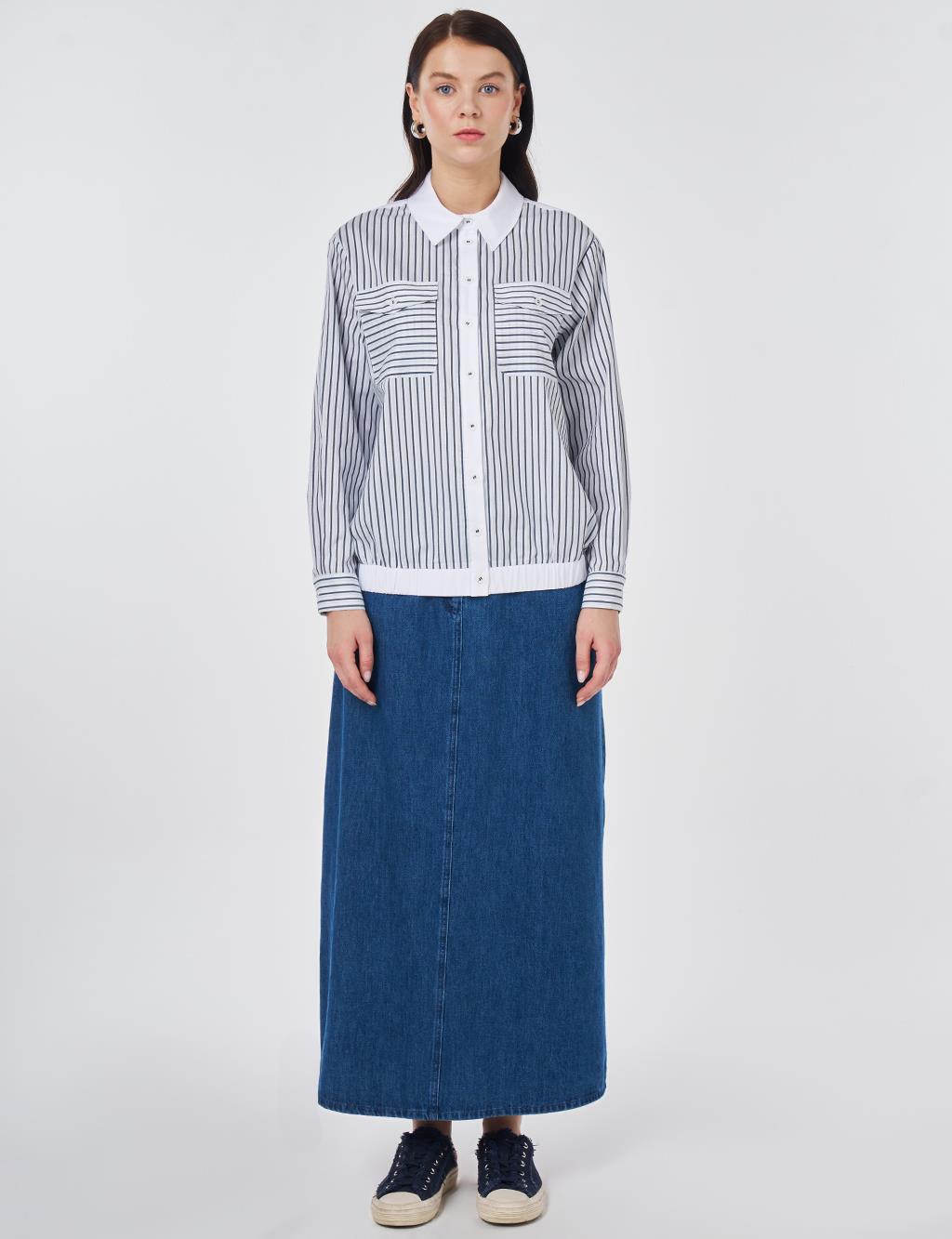 Striped Cotton Blouse Blue