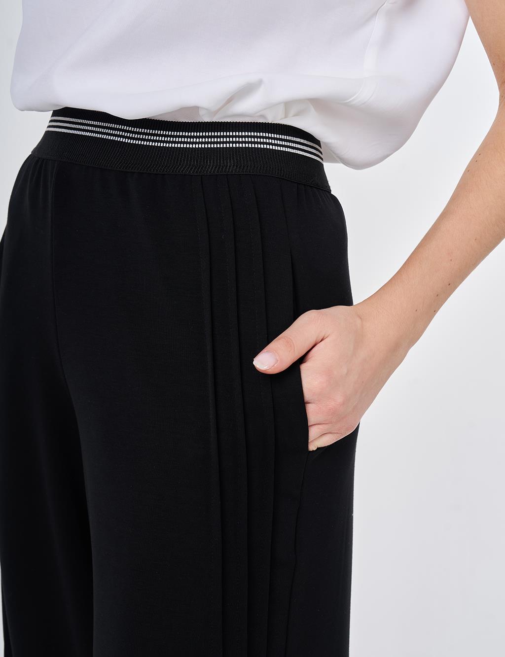 Elastic Waist Relaxed Fit Pants Black