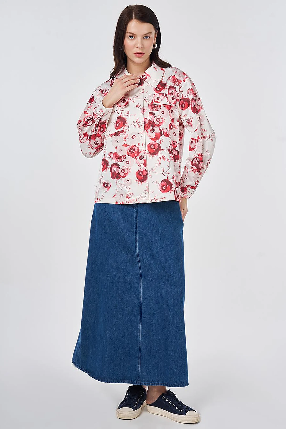 Floral Pattern Cotton Jacket Cream