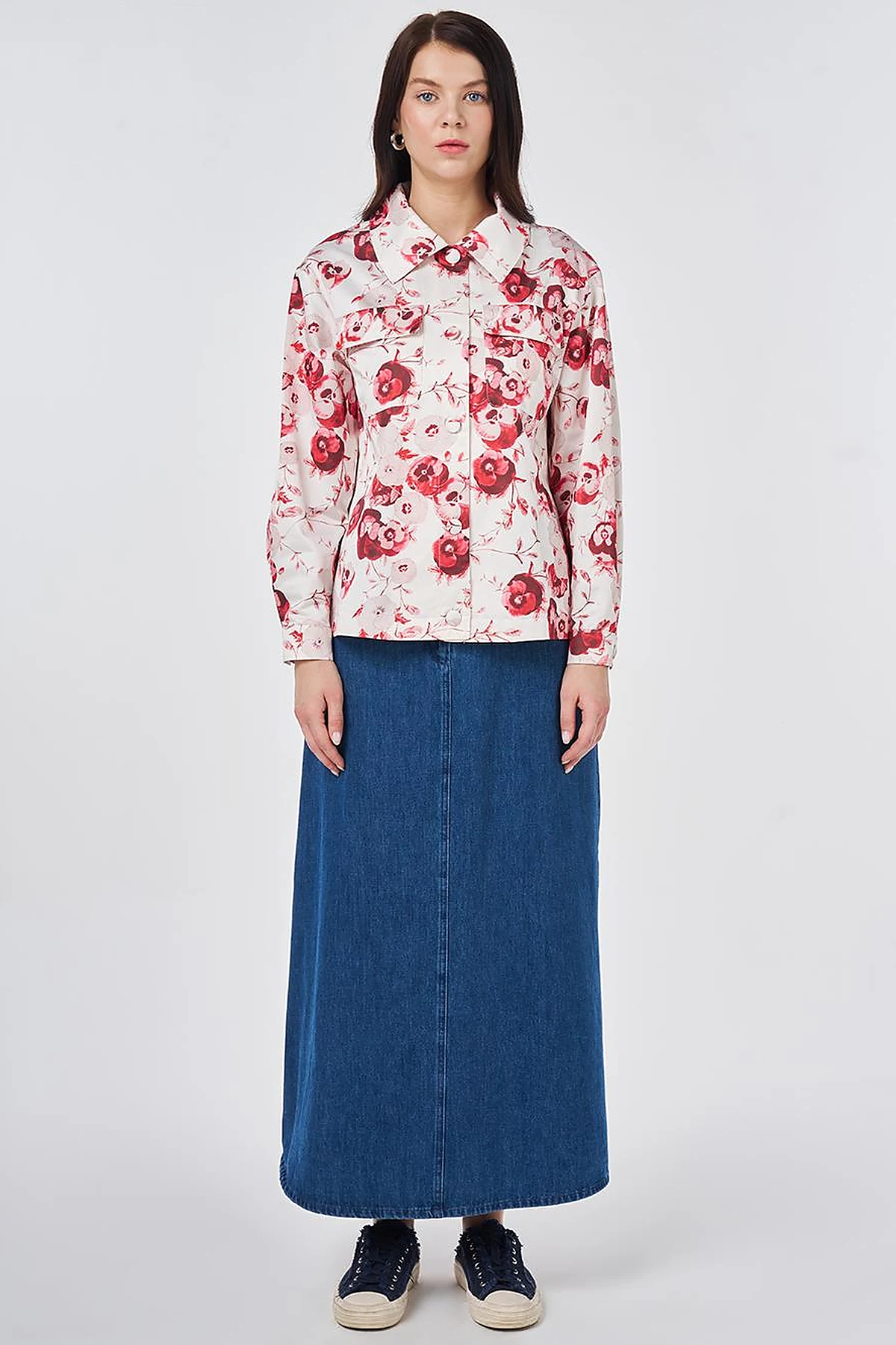 Floral Pattern Cotton Jacket Cream
