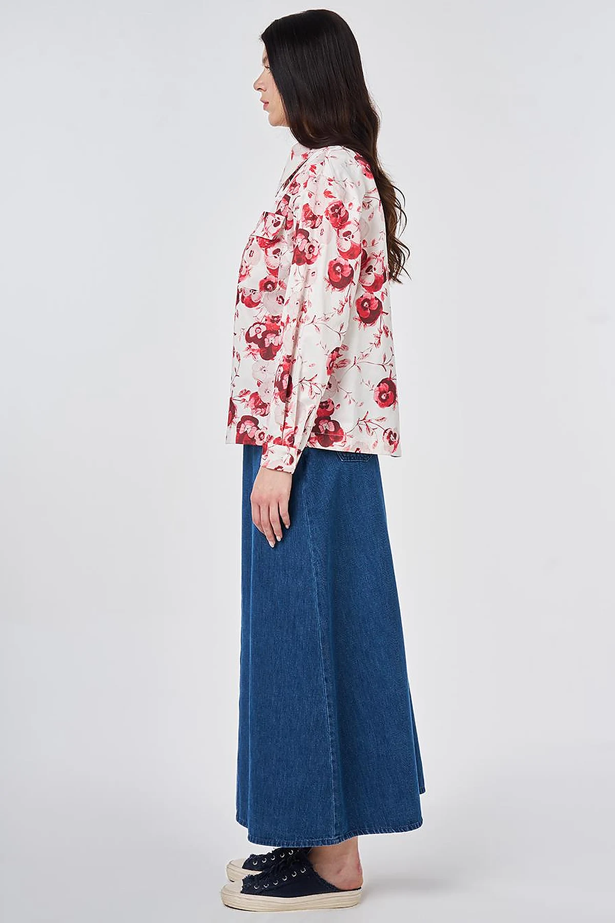 Floral Pattern Cotton Jacket Cream