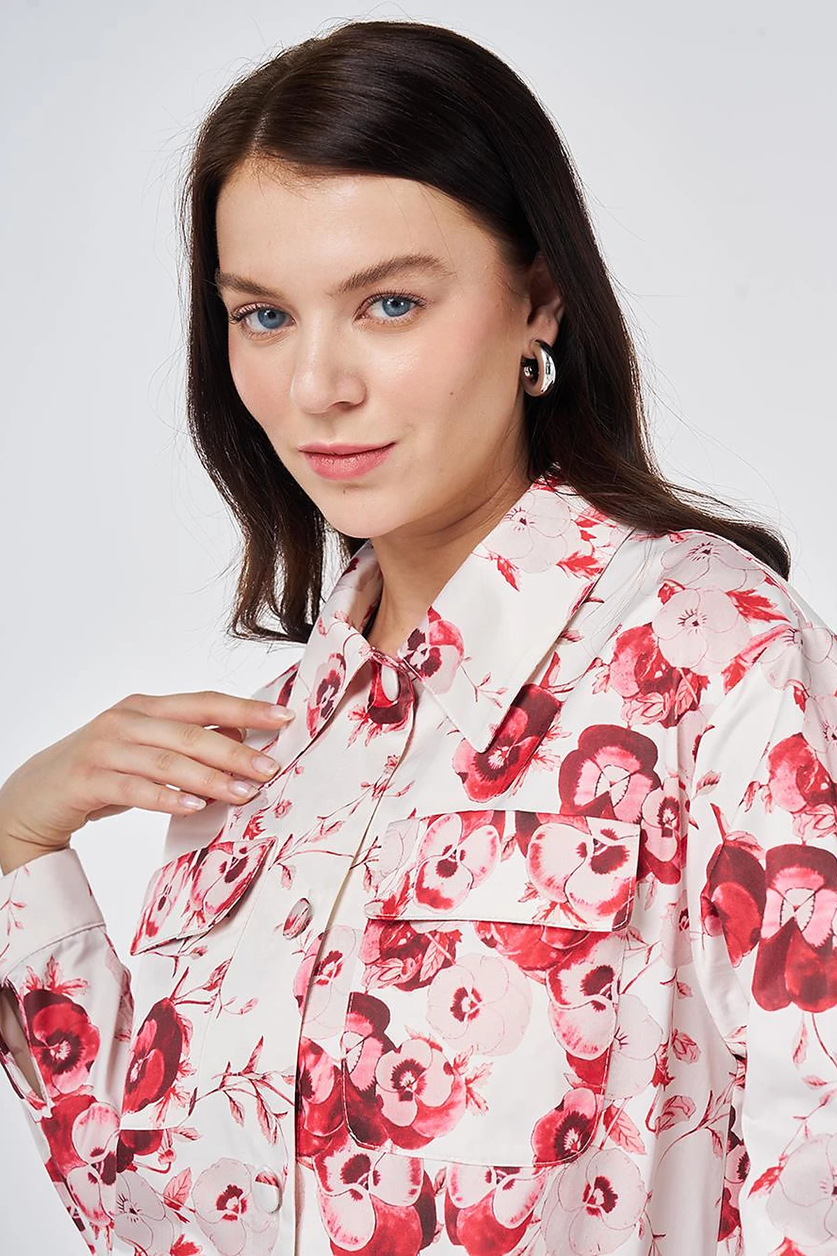 Floral Pattern Cotton Jacket Cream