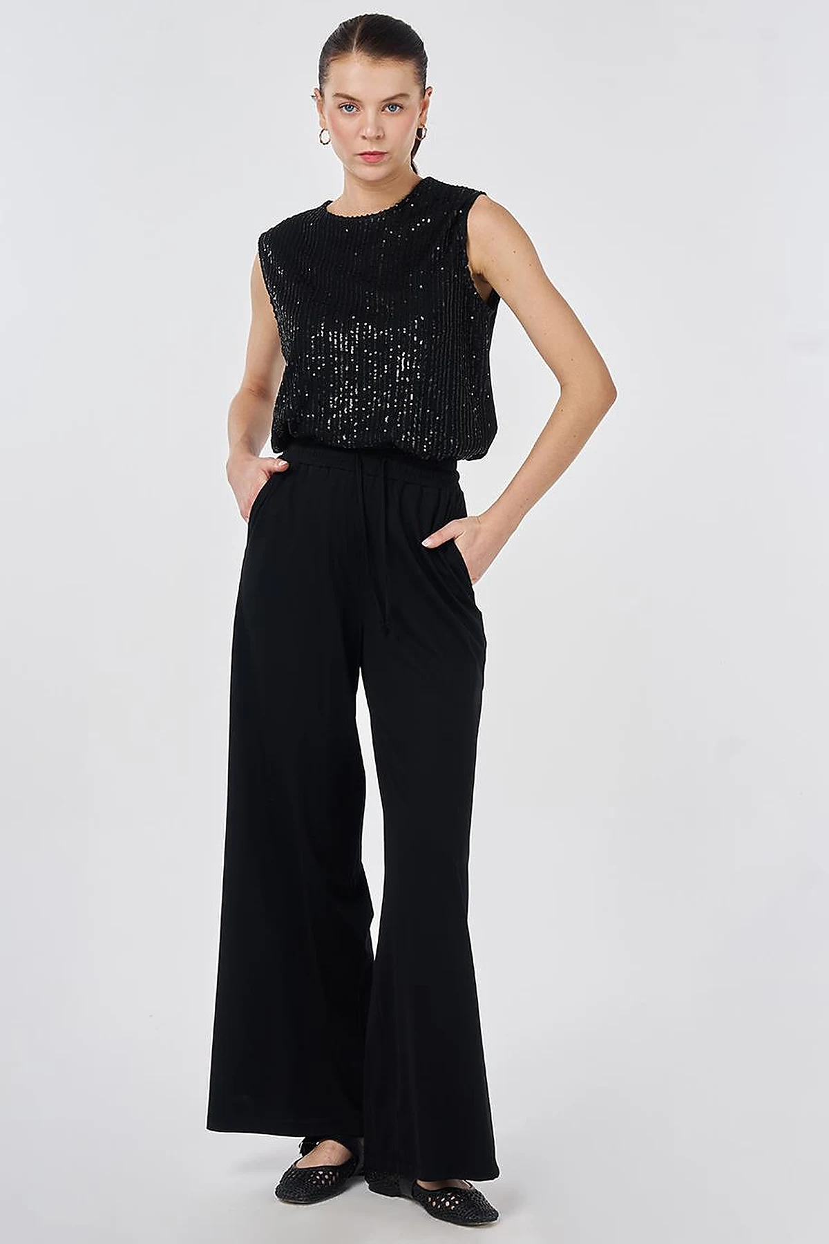 Relaxed Fit Rayon Trousers Black