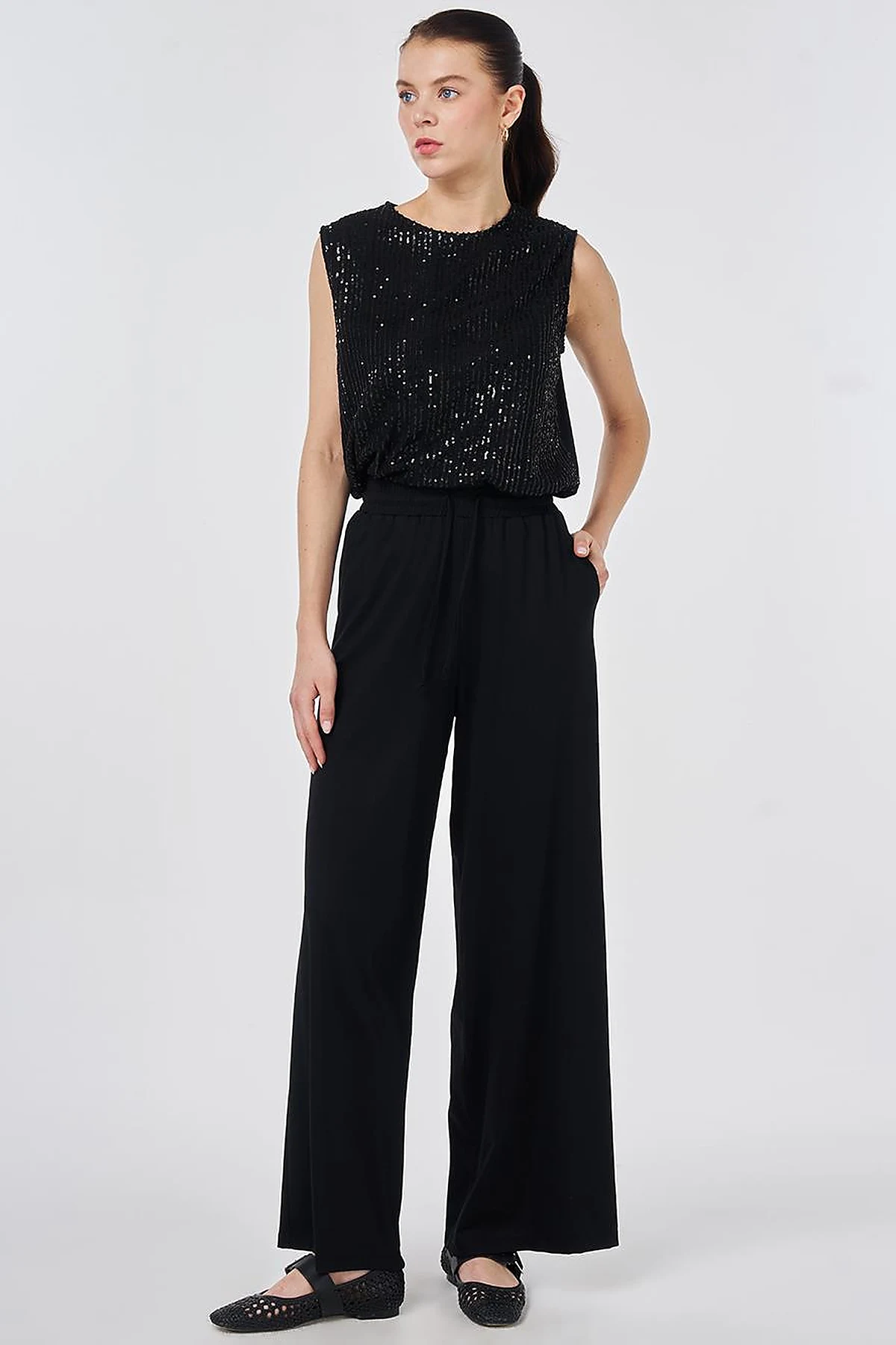 Relaxed Fit Rayon Trousers Black