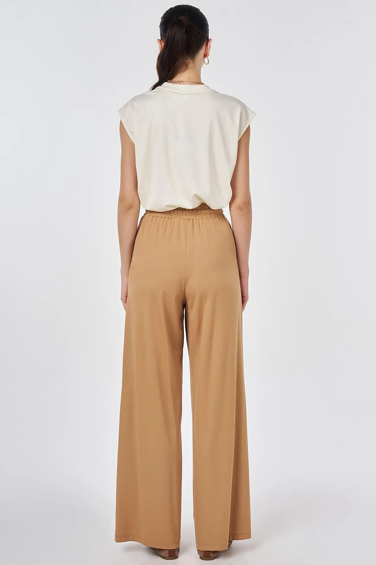 Relaxed Fit Rayon Trousers Beige