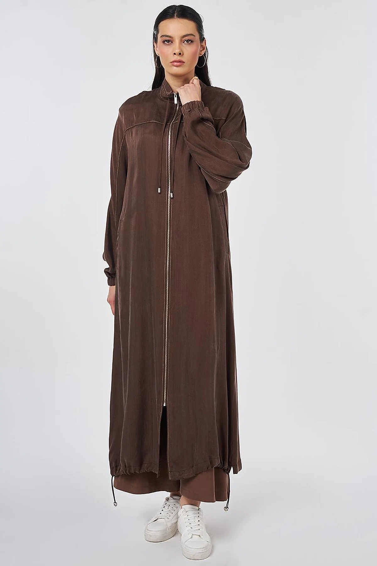 100% Lyocell High Collar Throw-On Chocolate