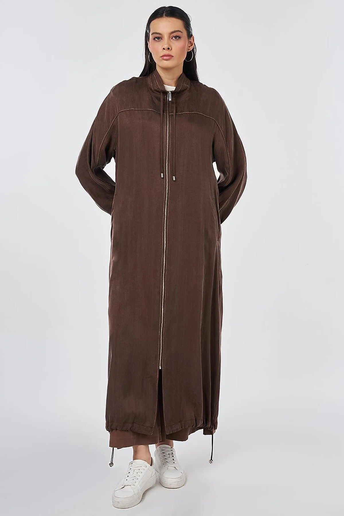 100% Lyocell High Collar Throw-On Chocolate