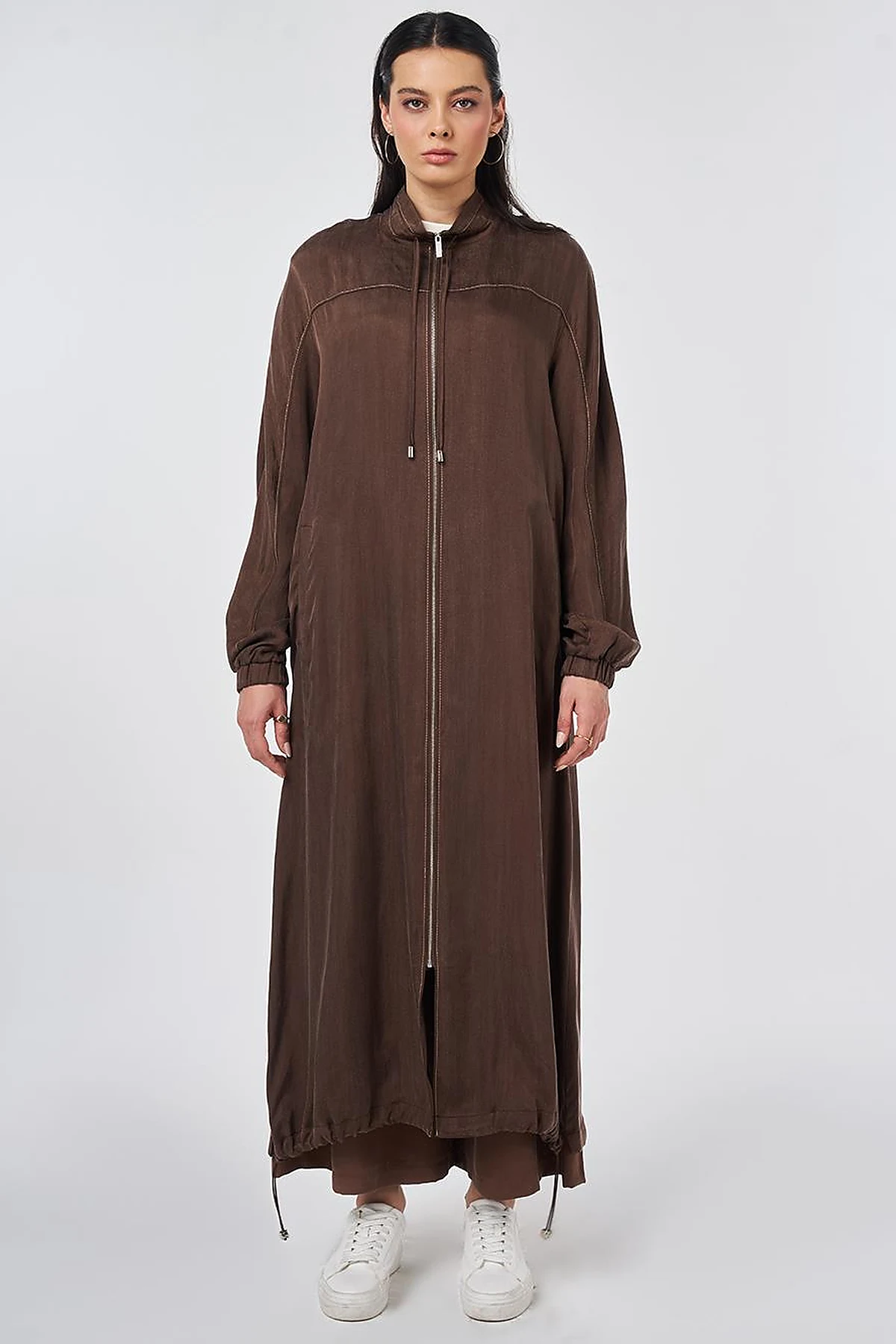 100% Lyocell High Collar Throw-On Chocolate