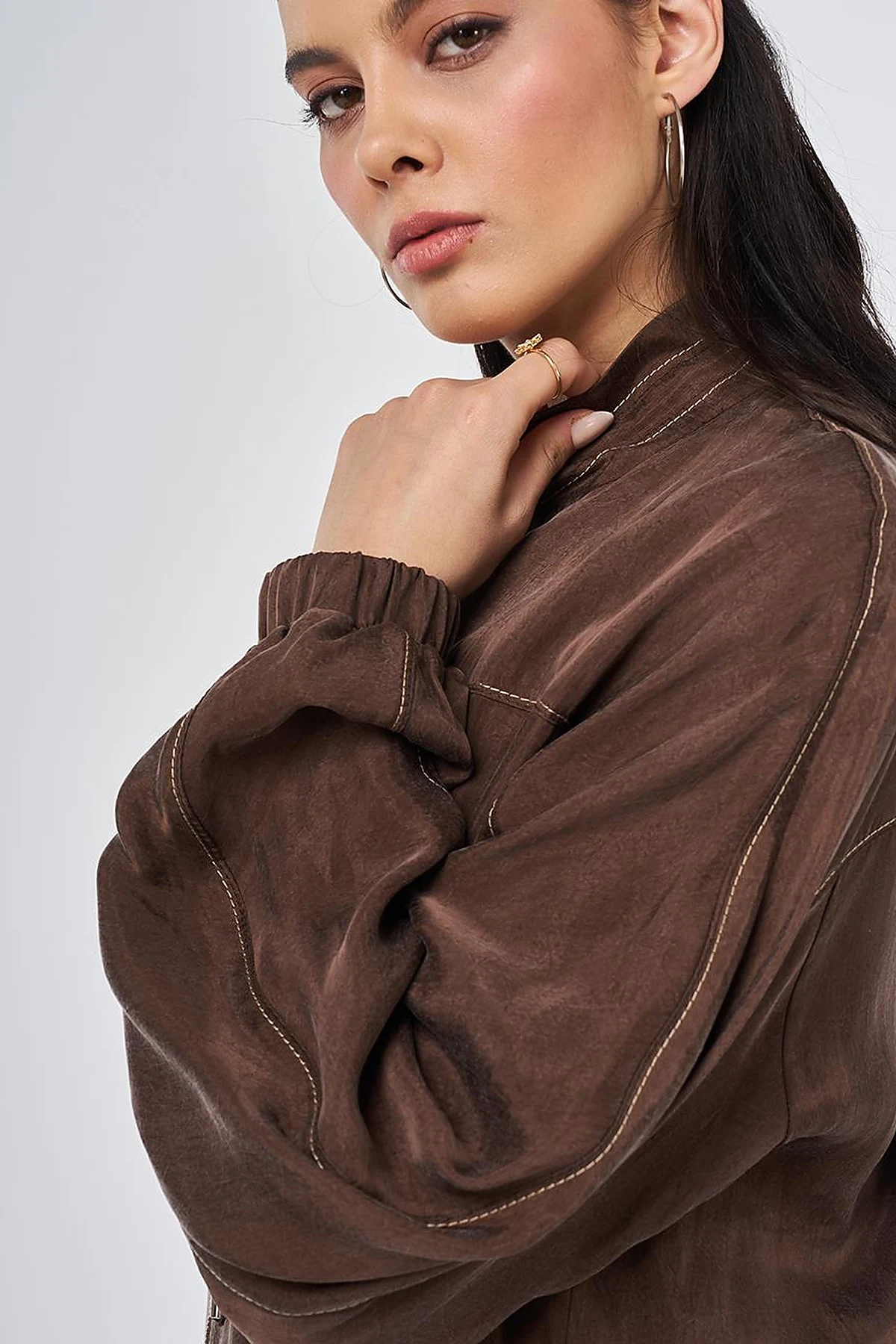 100% Lyocell High Collar Throw-On Chocolate
