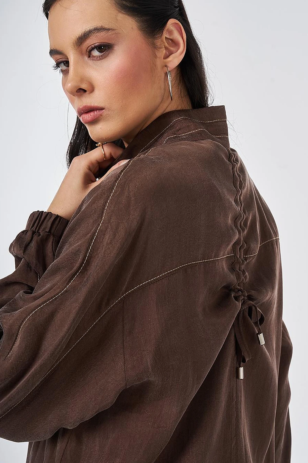 100% Lyocell High Collar Throw-On Chocolate