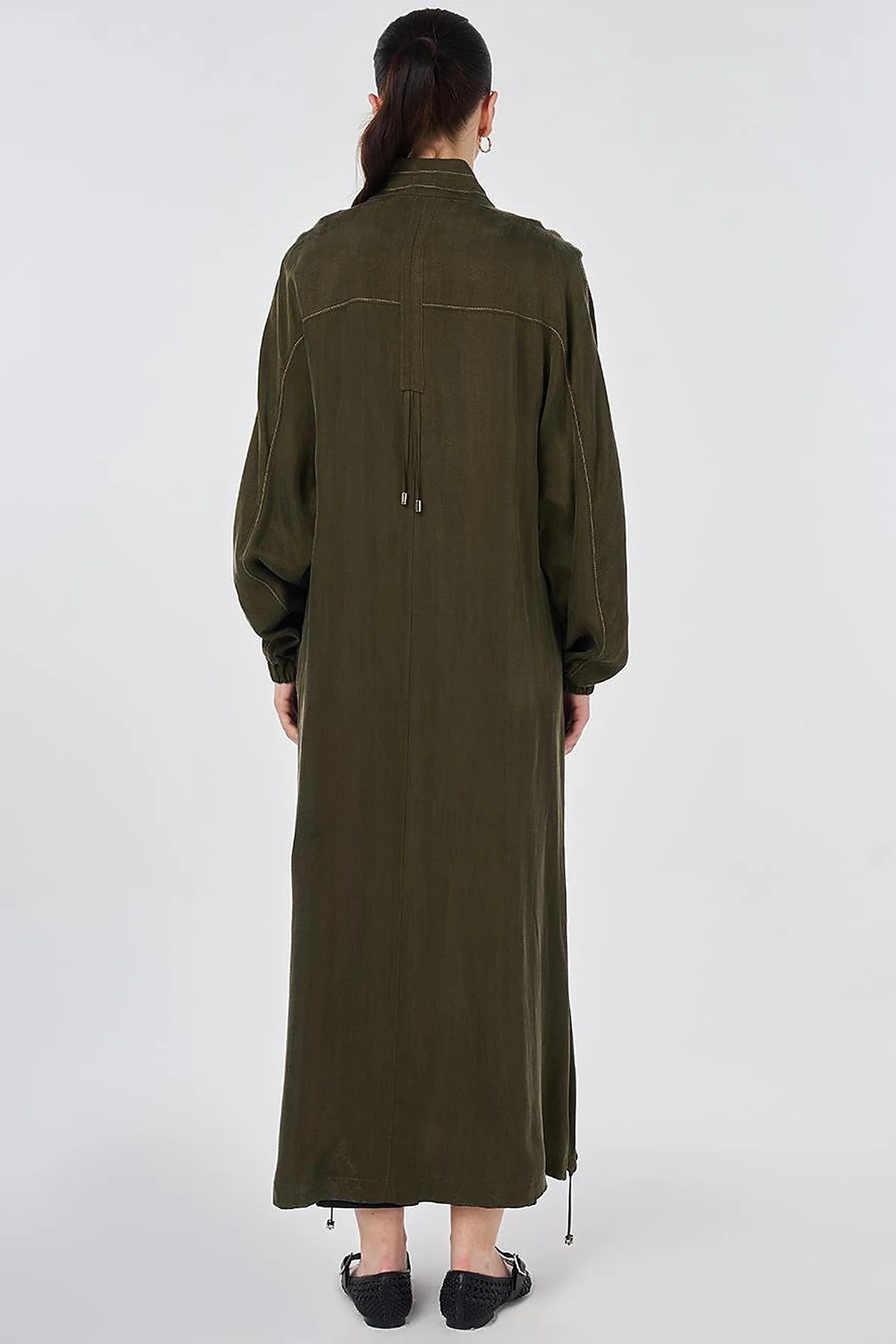 100% Lyocell High Collar Throw-On Dark Khaki