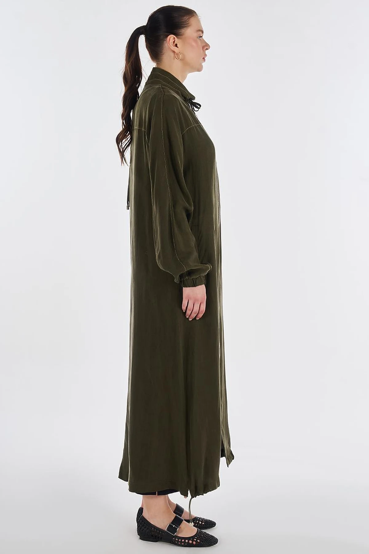 100% Lyocell High Collar Throw-On Dark Khaki
