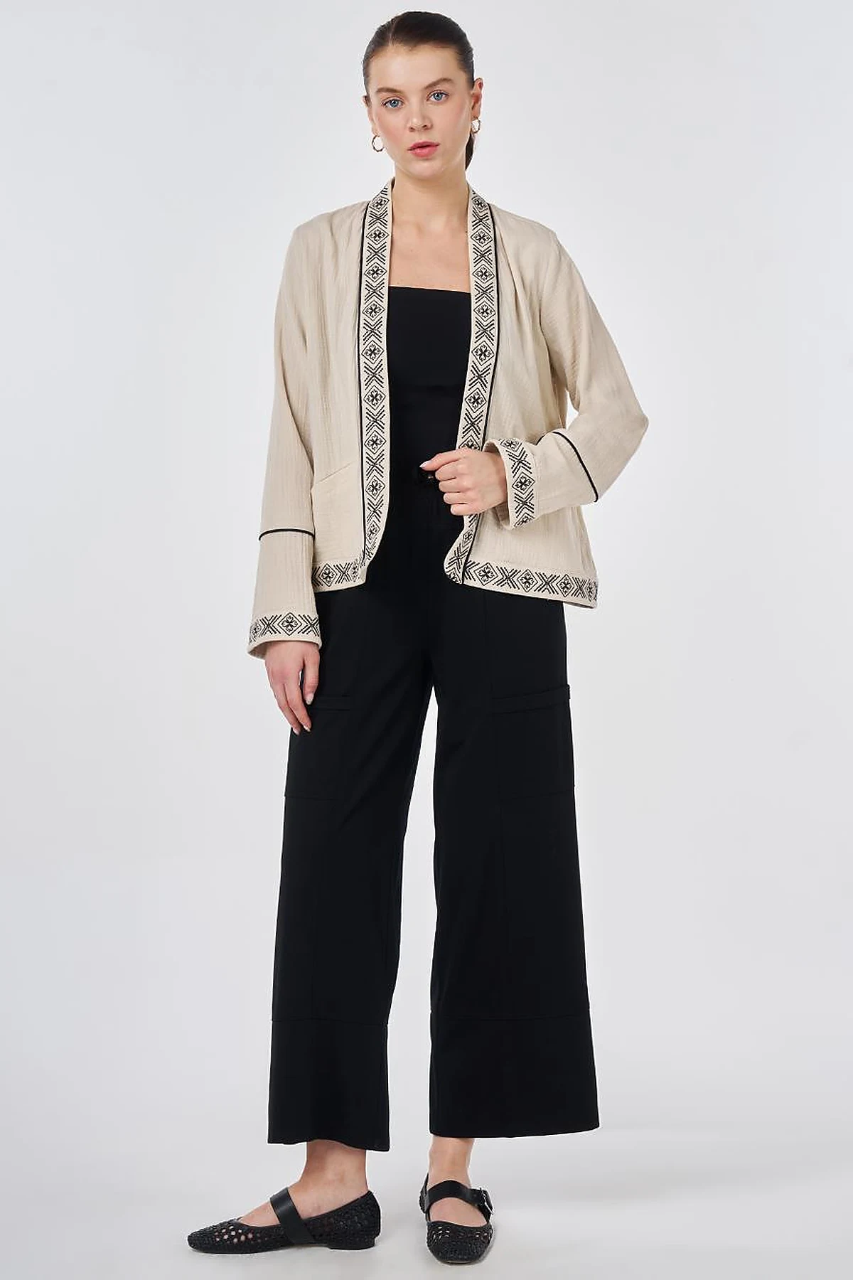 100% Cotton Ethnic Pattern Kimono with Stone