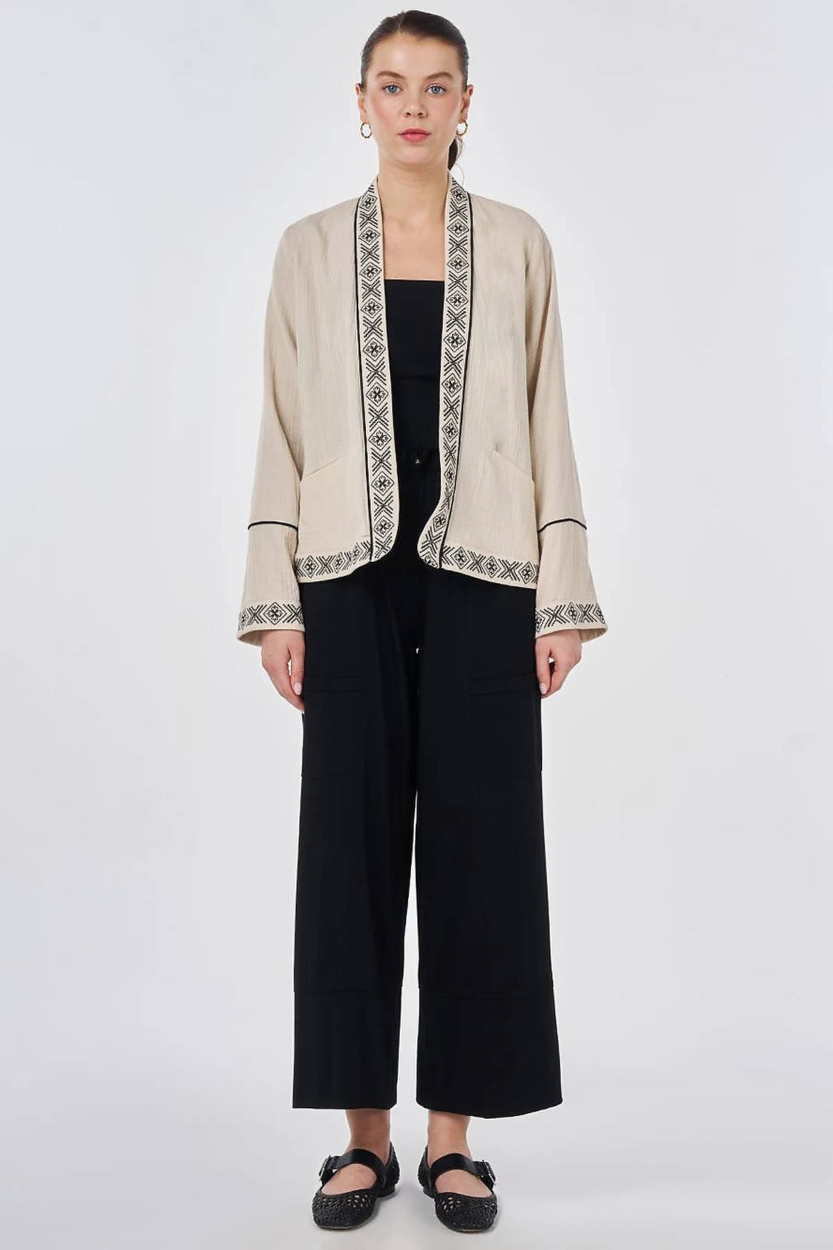 100% Cotton Ethnic Pattern Kimono with Stone