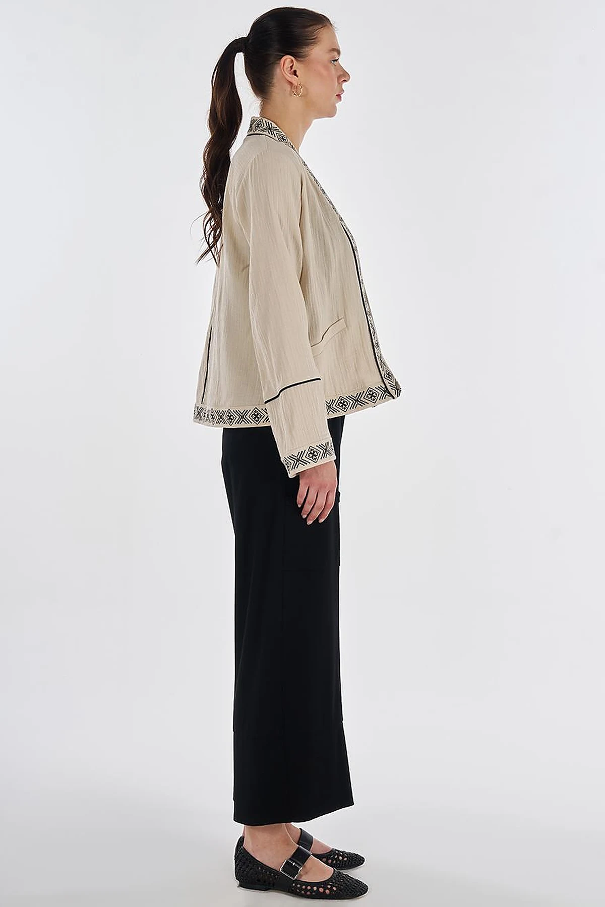 100% Cotton Ethnic Pattern Kimono with Stone