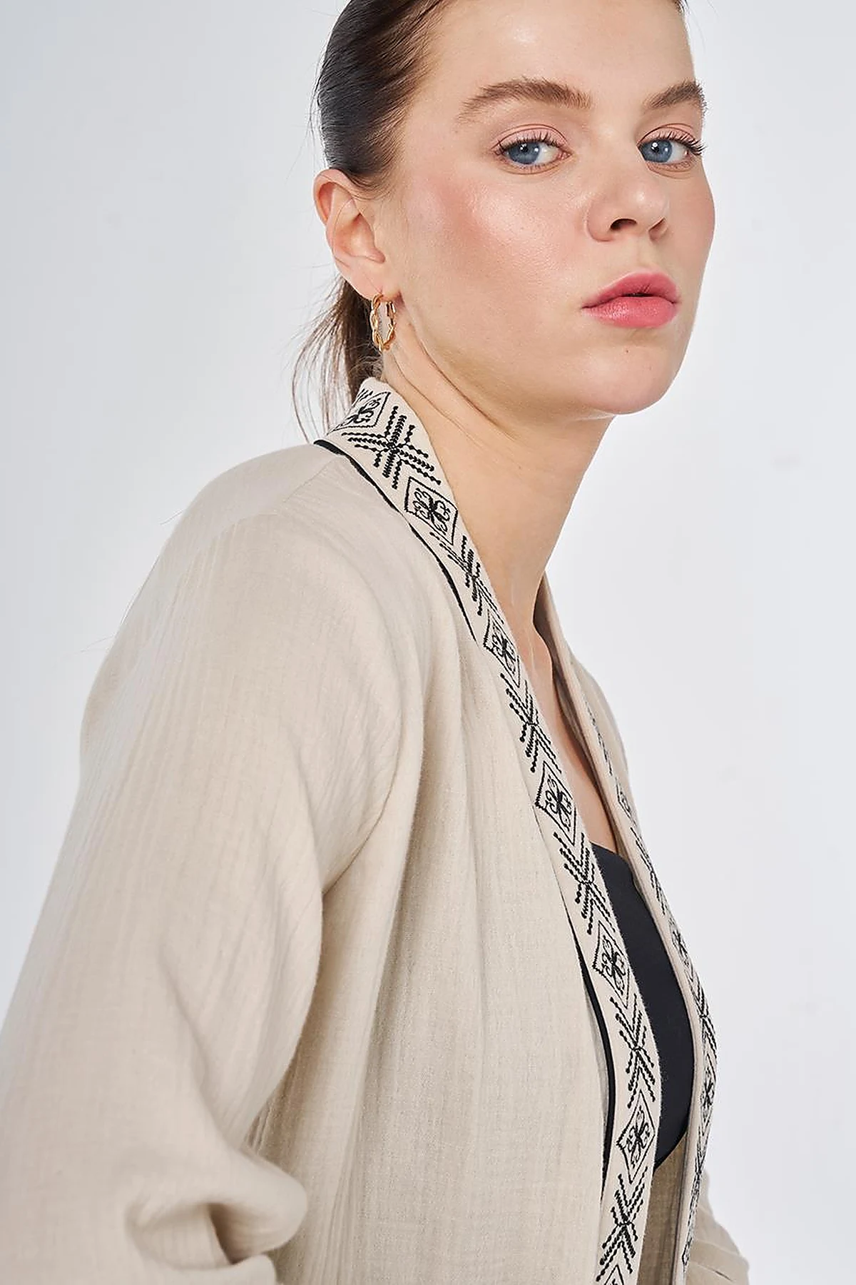 100% Cotton Ethnic Pattern Kimono with Stone