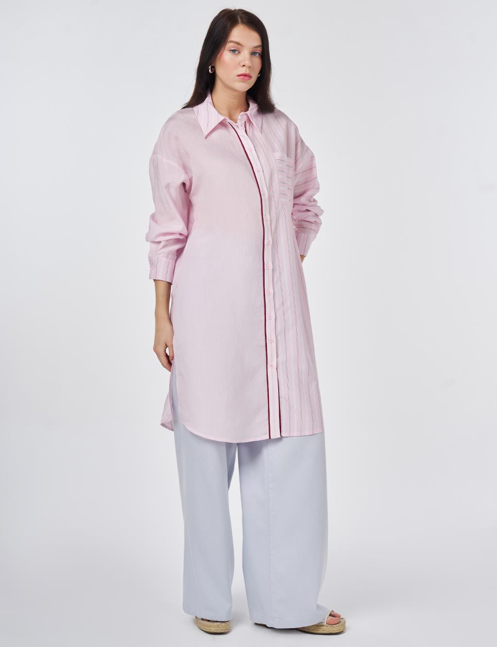 Shirt Collar Modal Long Tunic Powder
