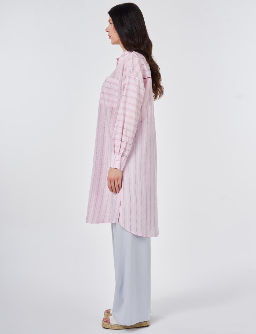 Shirt Collar Modal Long Tunic Powder