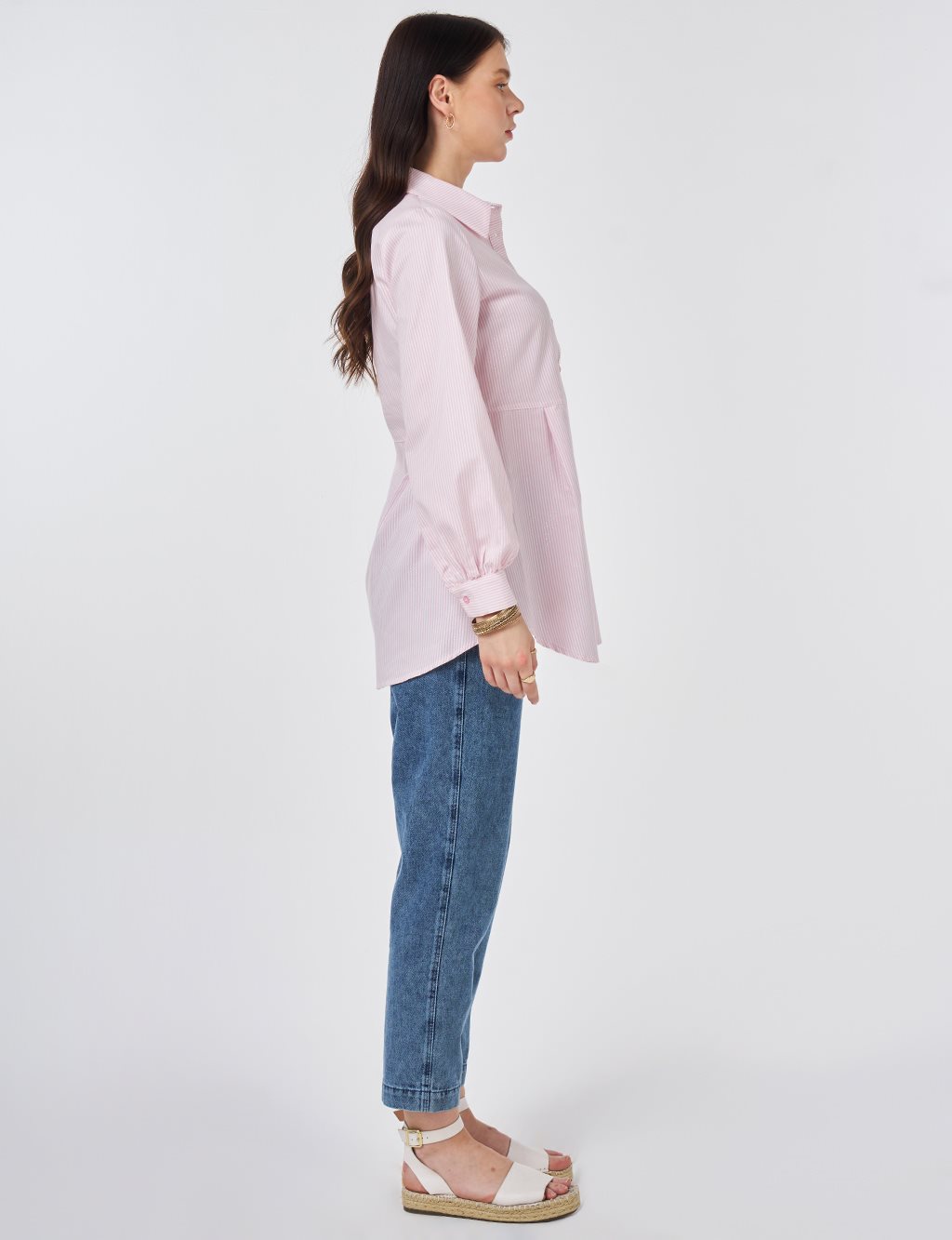 Pile Detaylı Pamuklu Tunik Şeker Pembe