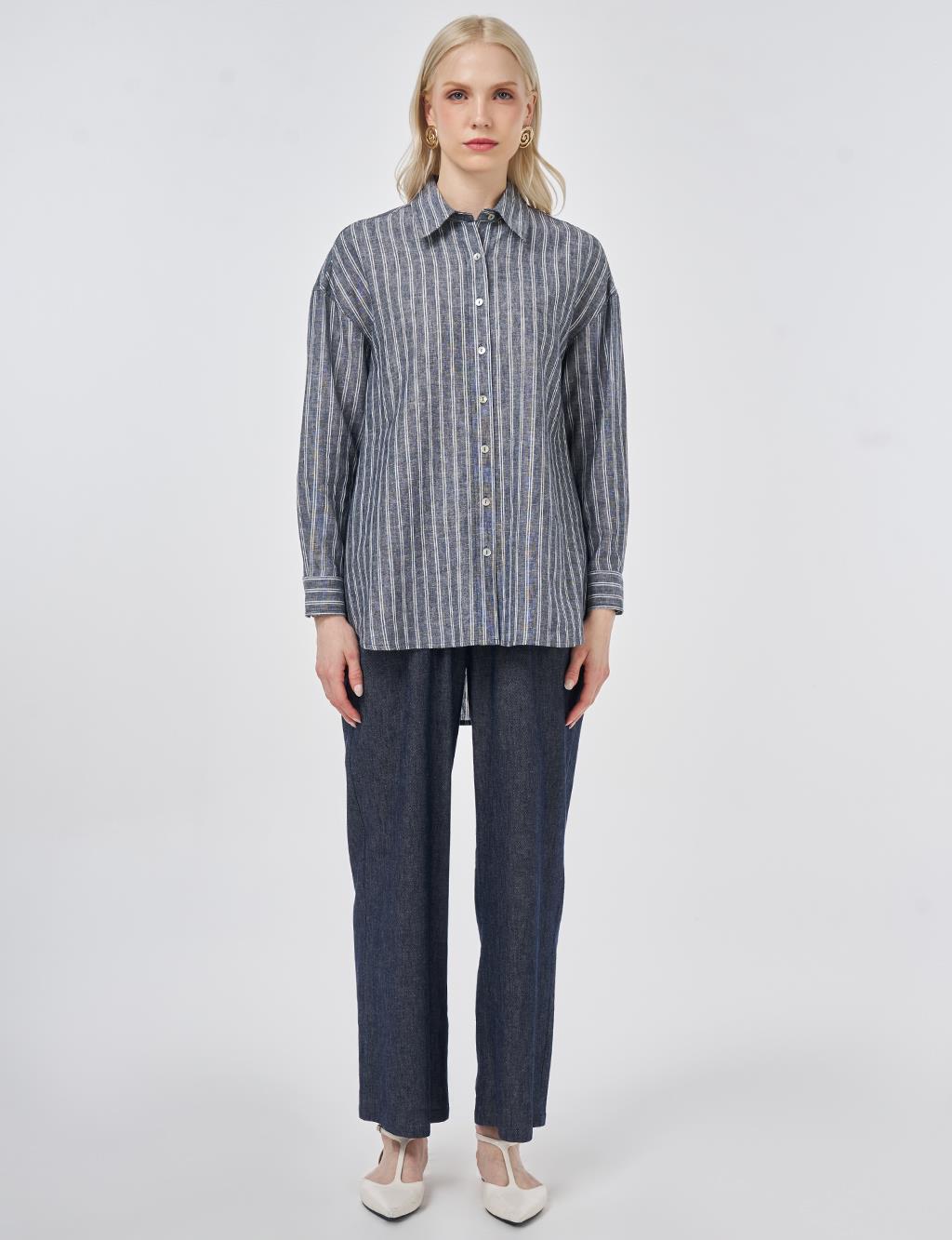 Striped Cotton Linen Tunic Mink