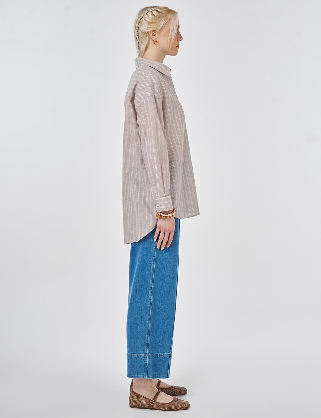 Striped Cotton Linen Tunic Mink