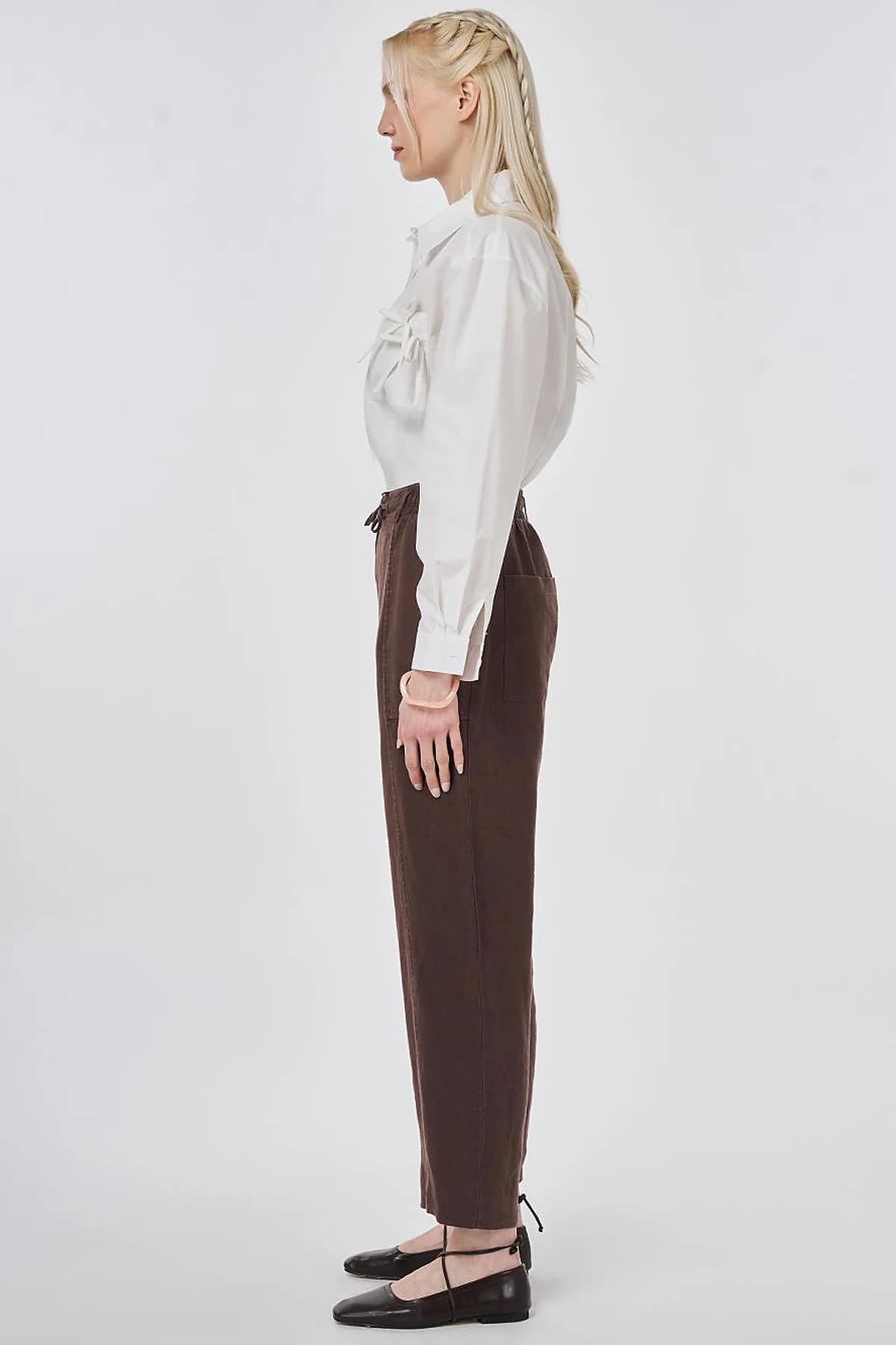100% Linen Panel-Seamed Trousers Chocolate
