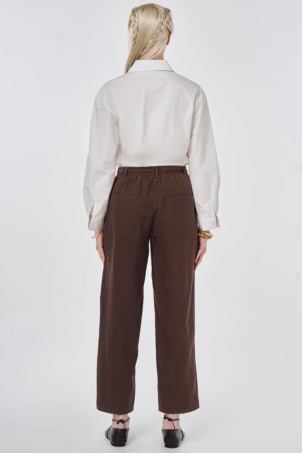 100% Linen Panel-Seamed Trousers Chocolate