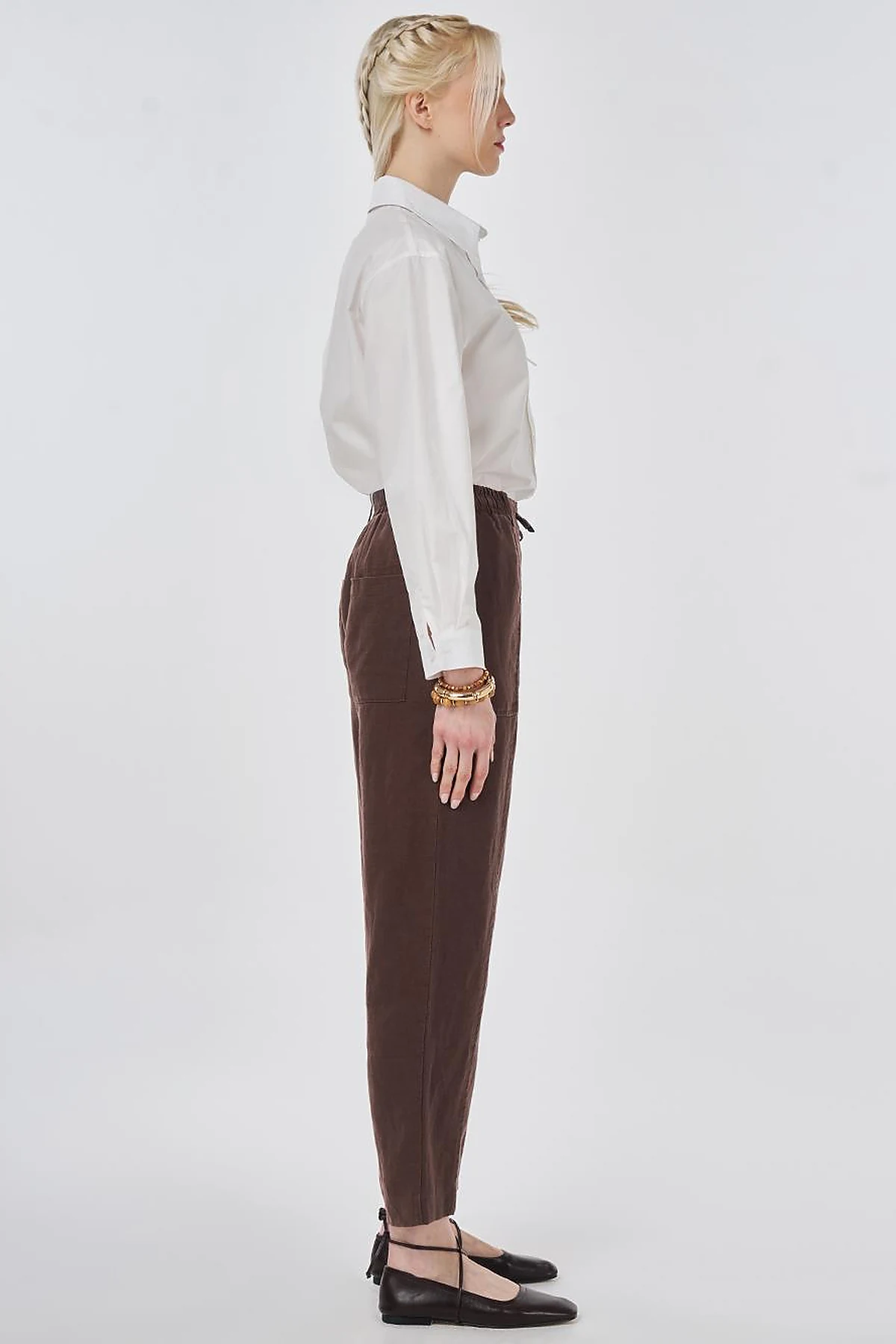 100% Linen Panel-Seamed Trousers Chocolate